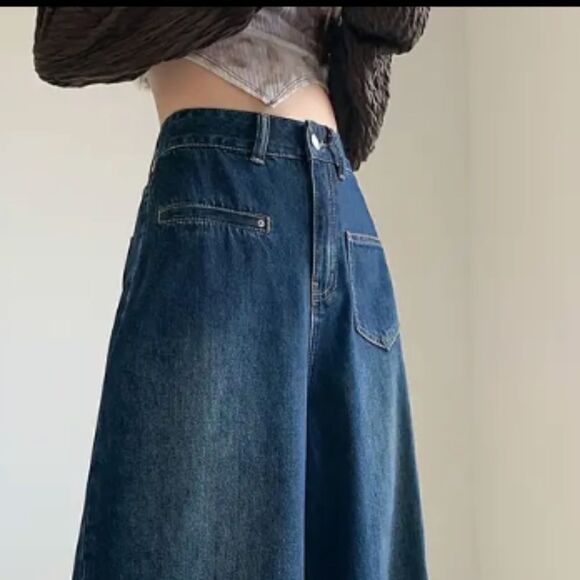 NEW Super Wide Leg Dark Blue Denim Jeans Elephant Legs Baggy Trendy Giant Flare - Picture 8 of 8